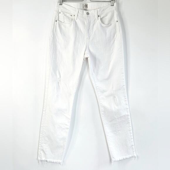 J. Crew Petite Slim Boyfriend Jean in White 29 Tall Distressed Crop Denim Summer - Picture 2 of 11